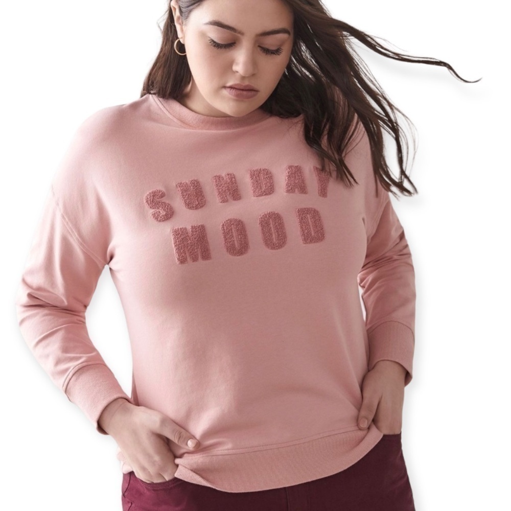 Addition Elle Baby Pink Fuzzy  Sunday Mood Crewneck Sweater 3X